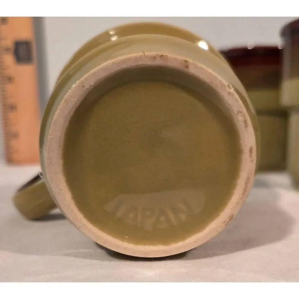 Vintage Studio Pottery Coffee Mugs Set of 6 Brown Drip Glaze
